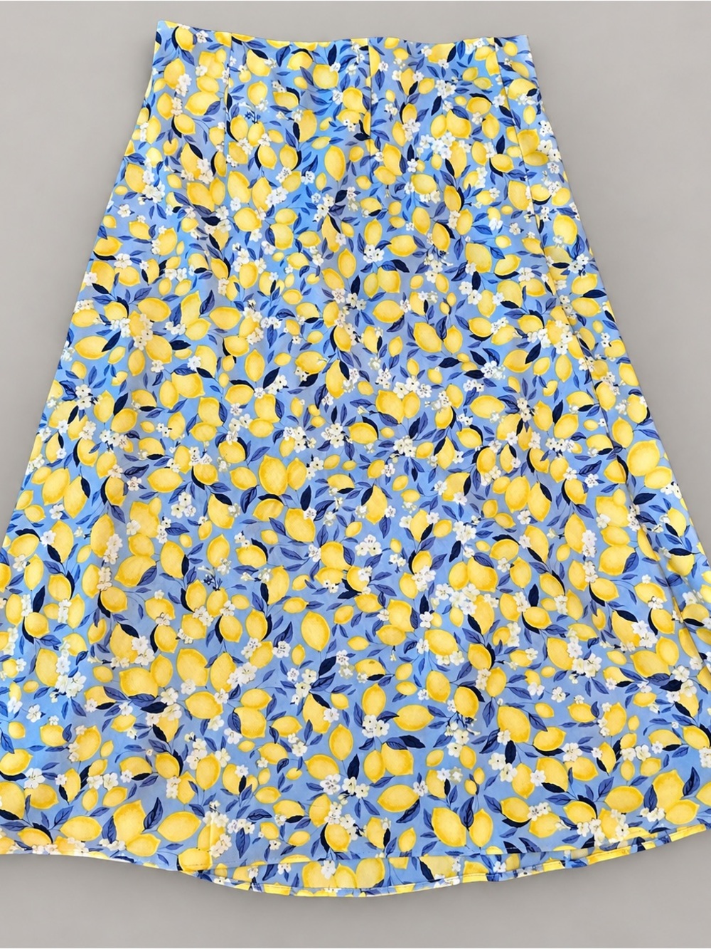 Ann Taylor Lemon Print Midi Skirt M Blue Yellow | Coastal Preppy Resort